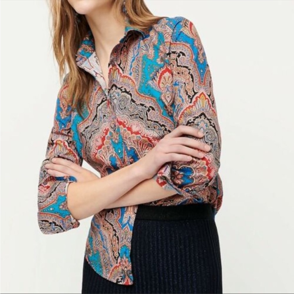 J Crew  Slim Perfect Shirt Ratti Mediterranean. Size 12